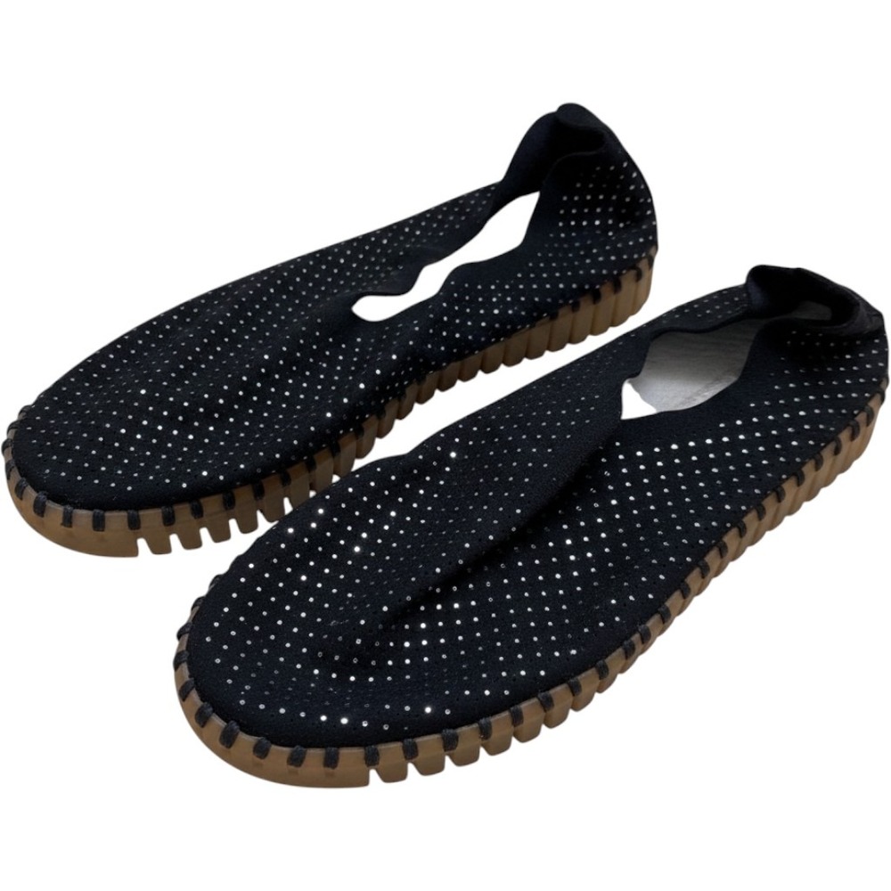 Ilse Jacobsen Tulip 139 Black Glitter Perforated Slip On Loafers Size 36